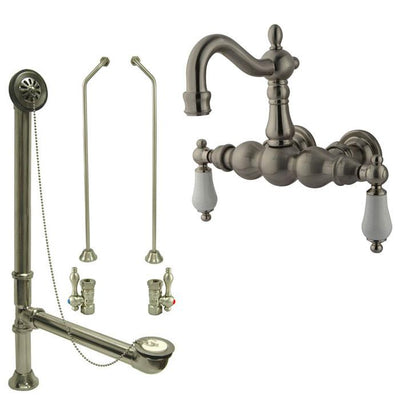 Satin Nickel Wall Mount Clawfoot Tub Faucet Package w Drain Supplies Stops CC1005T8system