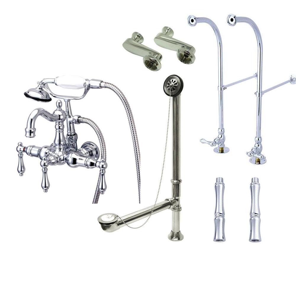 Freestanding Floor Mount Chrome Metal Lever Handle Clawfoot Tub Filler Faucet with Hand Shower Package 1008T1FSP