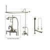 Satin Nickel Clawfoot Tub Faucet Shower Kit with Enclosure Curtain Rod 1009T8CTS