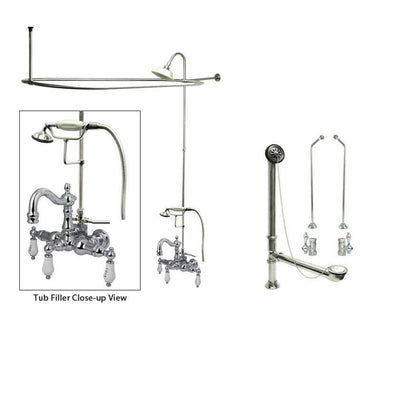 Chrome Clawfoot Tub Faucet Shower Kit with Enclosure Curtain Rod 1010T1CTS