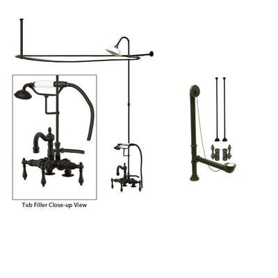 Oil Rubbed Bronze Clawfoot Tub Faucet Shower Kit with Enclosure Curtain Rod 1013T5CTS