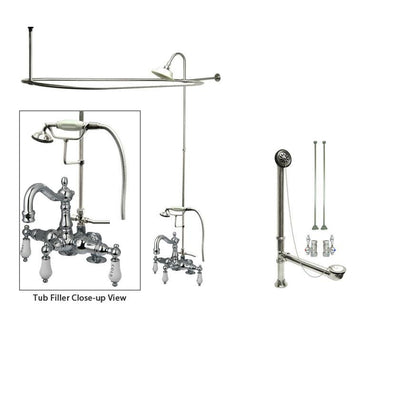 Chrome Clawfoot Tub Faucet Shower Kit with Enclosure Curtain Rod 1018T1CTS