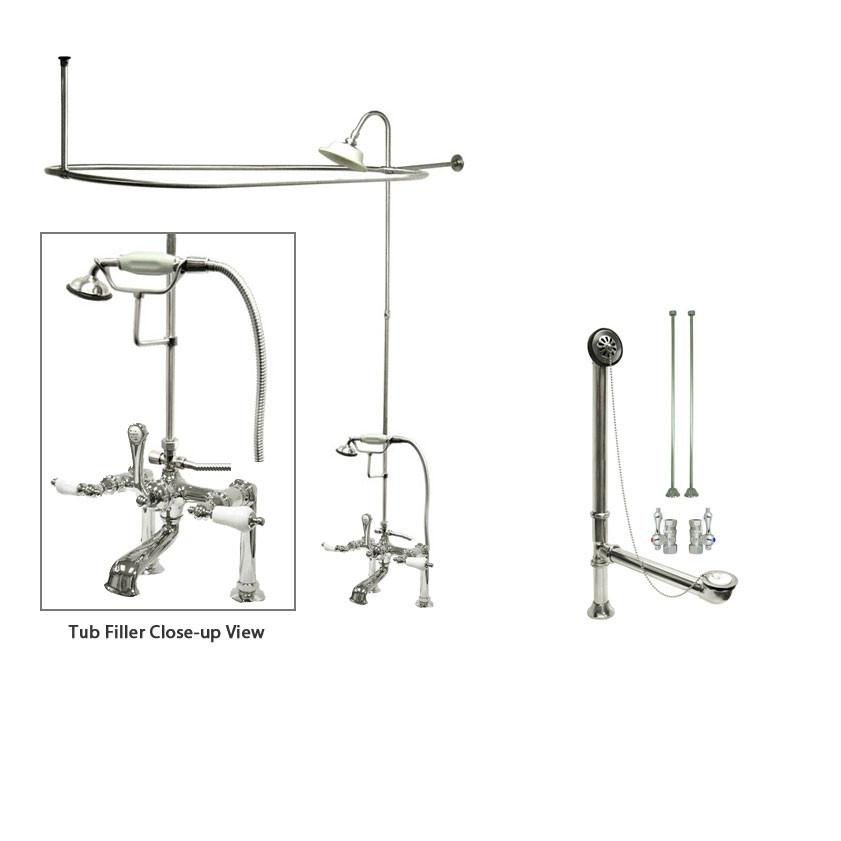 Chrome Clawfoot Tub Faucet Shower Kit with Enclosure Curtain Rod 106T1CTS