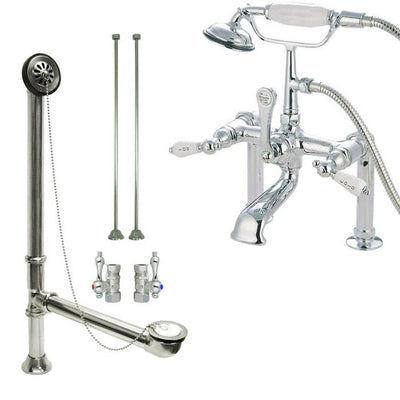 Chrome Deck Mount Clawfoot Bath Tub Filler Faucet w Hand Shower Package CC108T1system