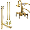 Polished Brass Deck Mount Clawfoot Tub Faucet Package w Drain Supplies Stops CC15T2system