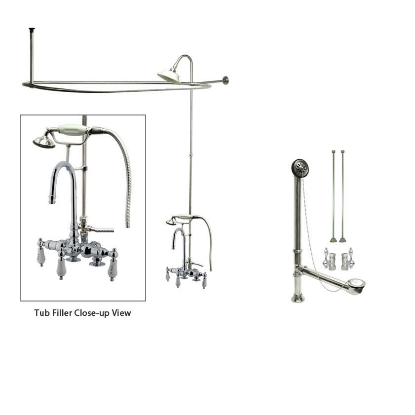 Chrome Clawfoot Tub Faucet Shower Kit with Enclosure Curtain Rod 18T1CTS