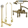 Polished Brass Wall Mount Clawfoot Tub Faucet Package w Drain Supplies Stops CC19T2system