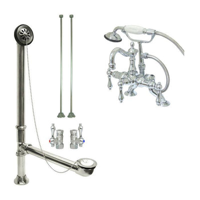 Chrome Deck Mount Clawfoot Tub Faucet w hand shower w Drain Supplies Stops CC2008T1system