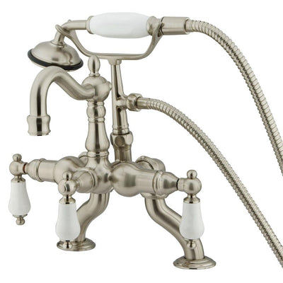 Kingston Satin Nickel Deck Mount Clawfoot Tub Faucet w hand shower CC2011T8