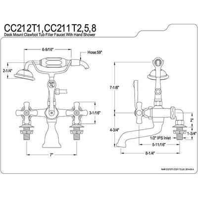Kingston Brass Satin Nickel Deck Mount Clawfoot Tub Faucet w hand shower CC211T8