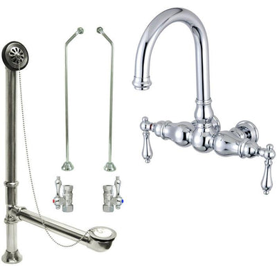 Chrome Wall Mount Clawfoot Tub Faucet Package w Drain Supplies Stops CC3002T1system