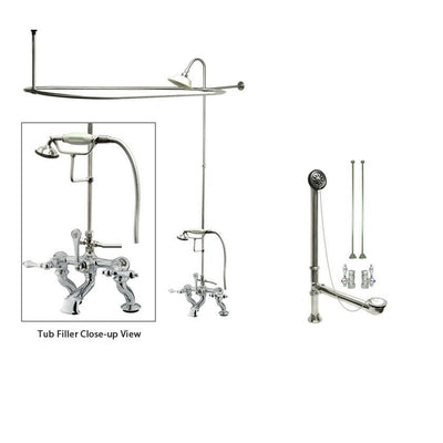Chrome Clawfoot Bath Tub Faucet Shower Kit with Enclosure Curtain Rod 410T1CTS