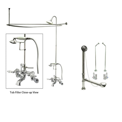 Chrome Clawfoot Tub Faucet Shower Kit with Enclosure Curtain Rod 462T1CTS
