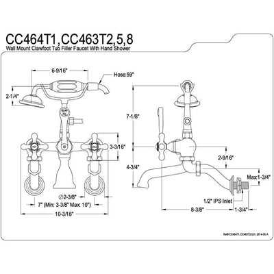 Kingston Brass Satin Nickel Wall Mount Clawfoot Tub Faucet w hand shower CC463T8