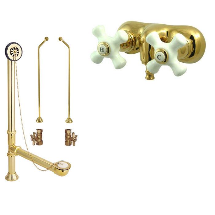 Polished Brass Wall Mount Clawfoot Bath Tub Filler Faucet Package CC49T2system