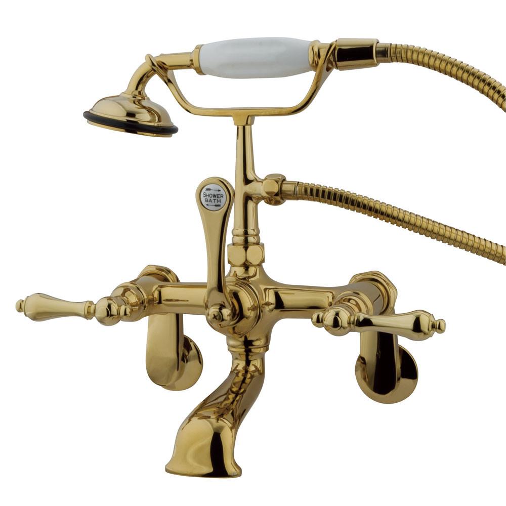 Kingston Polished Brass Wall Mount Clawfoot Tub Faucet w Hand Shower CC51T2
