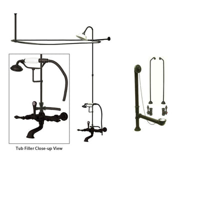 Oil Rubbed Bronze Clawfoot Tub Faucet Shower Kit with Enclosure Curtain Rod 541T5CTS