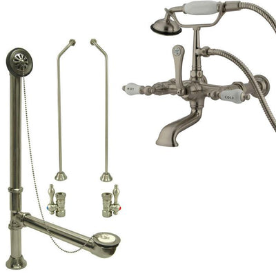 Satin Nickel Wall Mount Clawfoot Tub Filler Faucet w Hand Shower Package CC545T8system