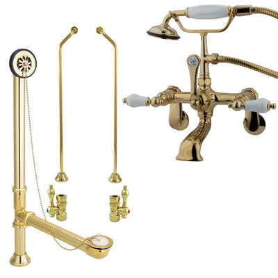 Polished Brass Wall Mount Clawfoot Tub Filler Faucet w Hand Shower Package CC55T2system