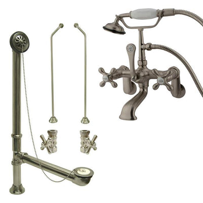 Satin Nickel Wall Mount Clawfoot Bath Tub Filler Faucet w Hand Shower Package CC57T8system