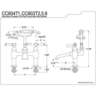 Kingston Chrome Deck Mount Clawfoot Tub Filler Faucet with Hand Shower CC604T1