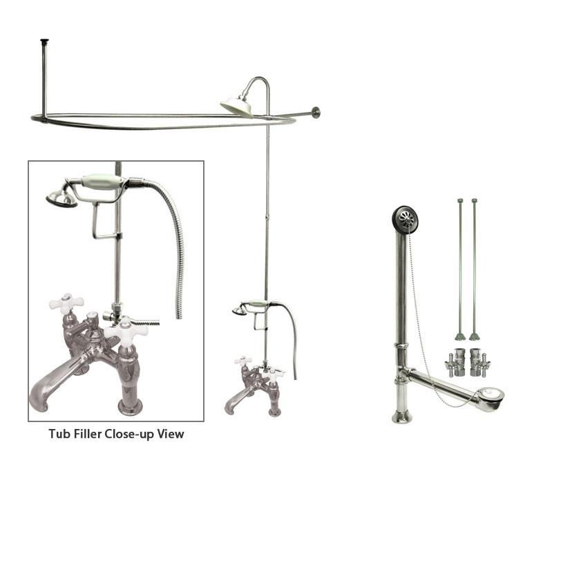 Chrome Clawfoot Tub Faucet Shower Kit with Enclosure Curtain Rod 612T1CTS