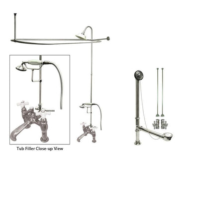 Chrome Clawfoot Tub Faucet Shower Kit with Enclosure Curtain Rod 612T1CTS
