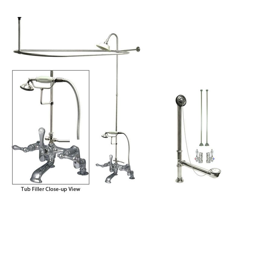 Chrome Clawfoot Tub Faucet Shower Kit with Enclosure Curtain Rod 652T1CTS