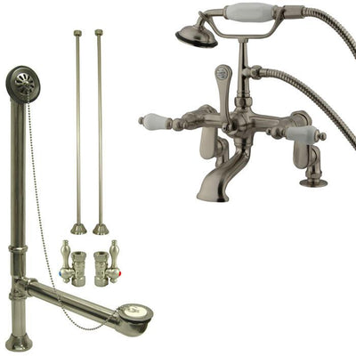 Satin Nickel Deck Mount Clawfoot Tub Filler Faucet w Hand Shower Package CC655T8system