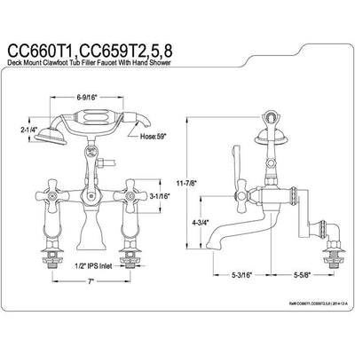 Kingston Polished Brass Deck Mount Clawfoot Tub Faucet w Hand Shower CC659T2