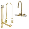 Polished Brass Wall Mount Clawfoot Tub Faucet Package Supply Lines & Drain CC75T2system