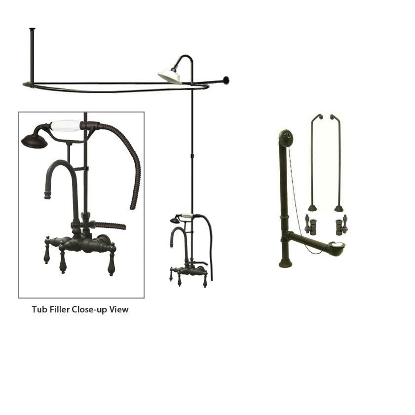 Oil Rubbed Bronze Clawfoot Tub Faucet Shower Kit with Enclosure Curtain Rod 7T5CTS