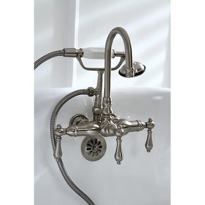 Kingston Satin Nickel Wall Mount Clawfoot Tub Faucet with Hand Shower CC7T8