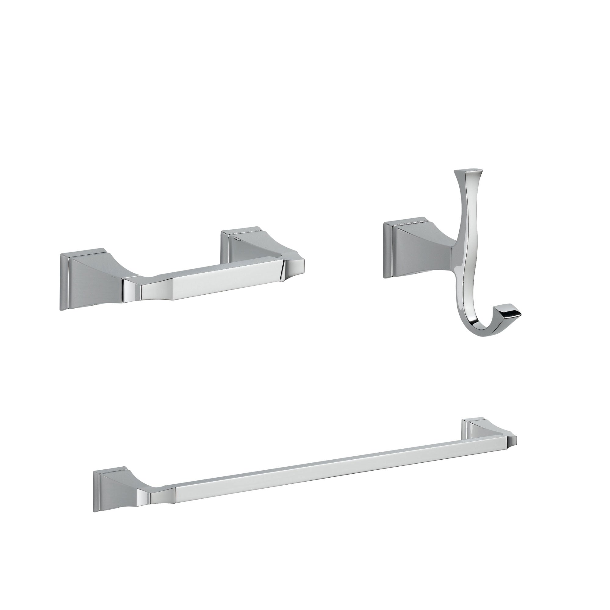 Delta Dryden Chrome BASICS Bathroom Accessory Set Includes: 24" Towel Bar, Toilet Paper Holder, and Robe Hook D10031AP