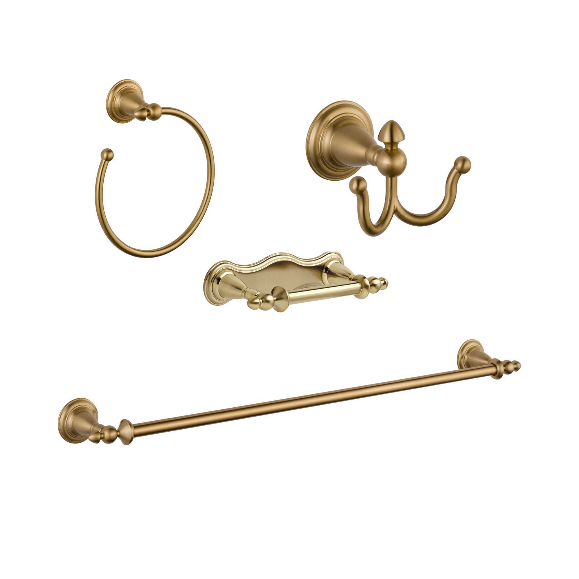 Delta Victorian Champagne Bronze STANDARD Bathroom Accessory Set Includes: 24" Towel Bar, Toilet Paper Holder, Robe Hook, and Towel Ring D10092AP