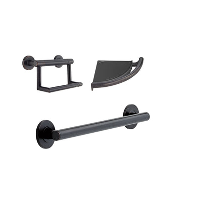 Delta Bath Safety Venetian Bronze BASICS Bathroom Accessory Set Includes: 18" Grab Bar, Corner Shower Shelf, TP Holder with Assist Grab Bar D10114AP