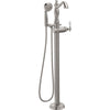 Delta Traditional Stainless Steel Finish Floor Mount Tub Filler Faucet with Hand Shower Spray INCLUDES Valve and Porcelain Lever Handle D1065V