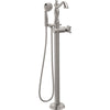 Delta Traditional Stainless Steel Finish Floor Mount Tub Filler Faucet with Hand Shower Spray INCLUDES Valve and Metal Cross Handle D1067V