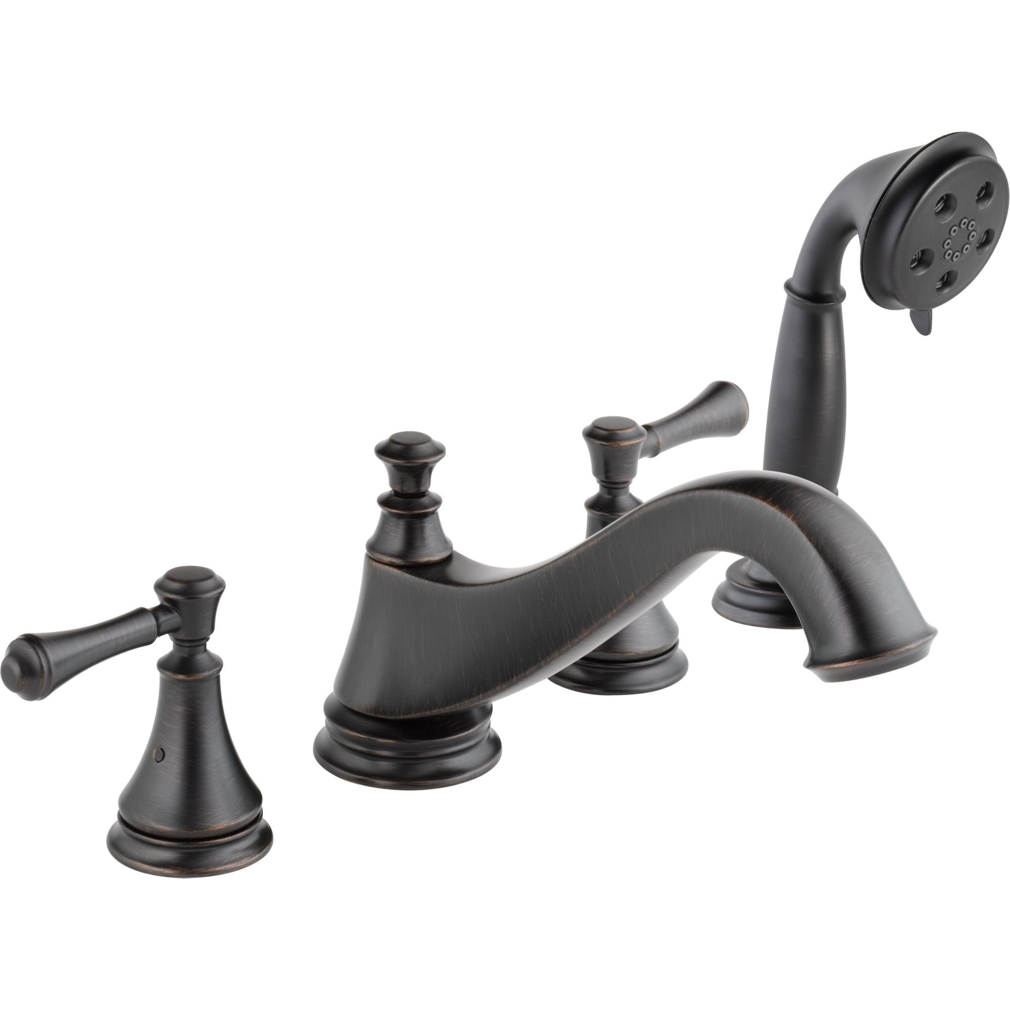 Delta Cassidy Venetian Bronze Low Arc Spout Roman Tub Filler Faucet with Hand Shower Spray INCLUDES Valve and Lever Handles D1071V