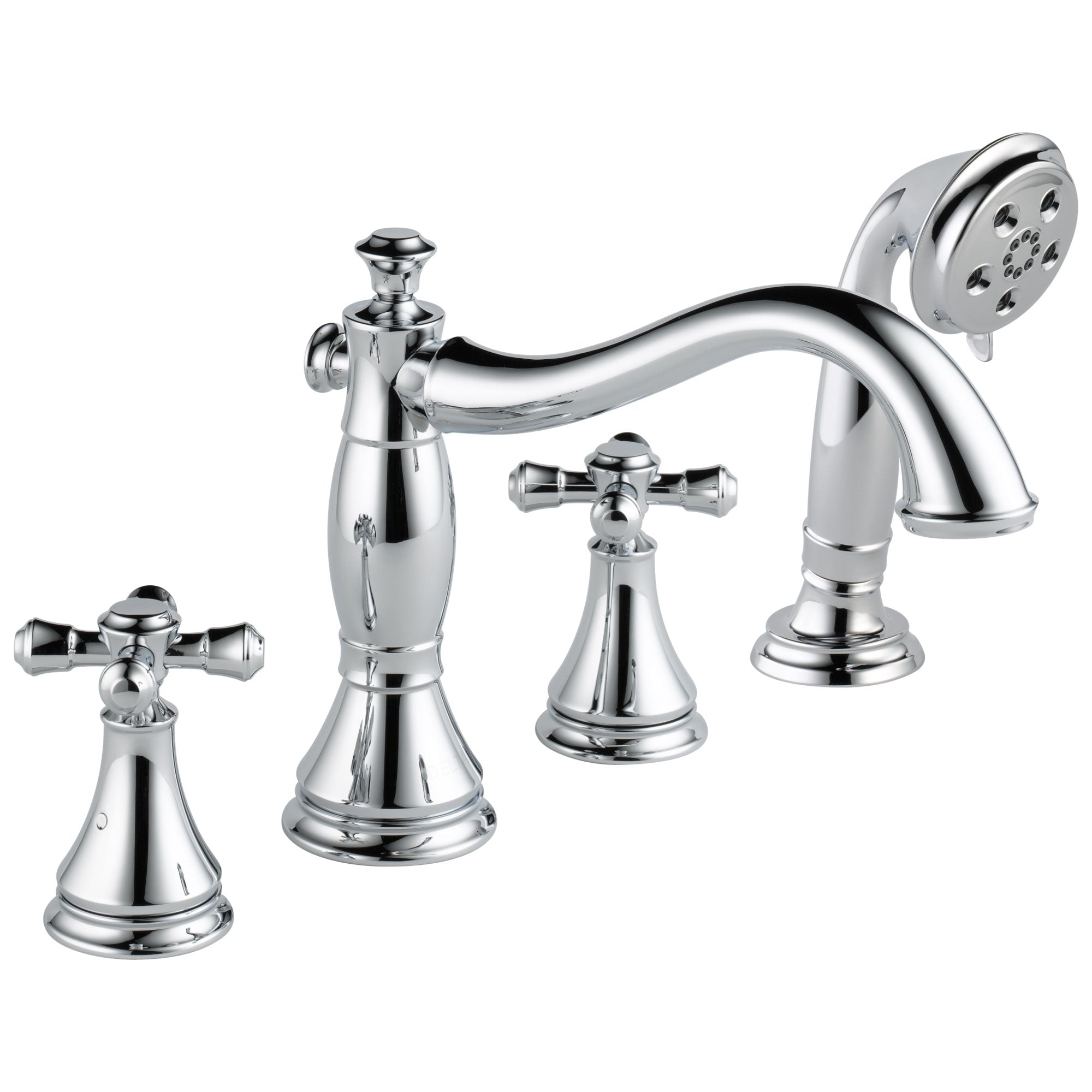 Delta Cassidy Collection Chrome Finish Roman Tub Filler Faucet with Hand Shower INCLUDES (2) Cross Handles and Rough-in Valve D1400V
