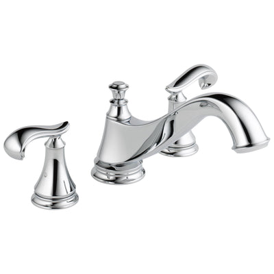 Delta Cassidy Collection Chrome Finish Traditional Spout Roman Tub Filler Faucet COMPLETE ITEM Includes (2) French Scroll Levers and Rough-in Valve D1450V