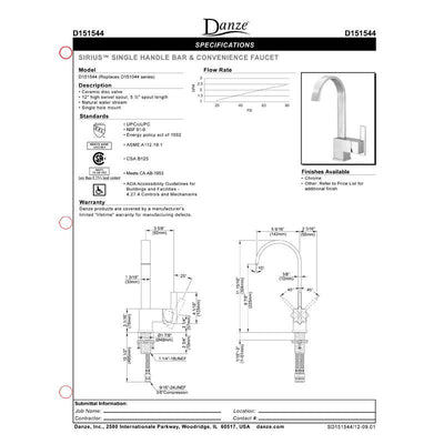 Danze Sirius Stainless Steel Fixed Spout Single Handle Bar Faucet