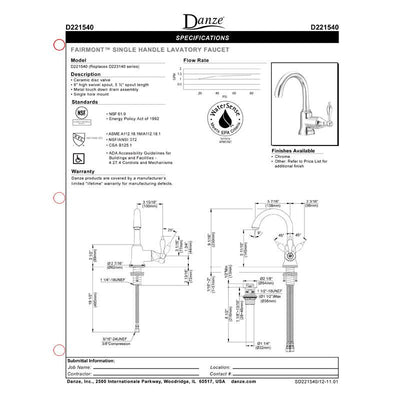 Danze Fairmont Chrome Single Handle Bathroom Sink Centerset Faucet w/ Drain