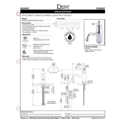Danze Opulence Chrome Single 1 Lever Handle Center Set Bathroom Faucet