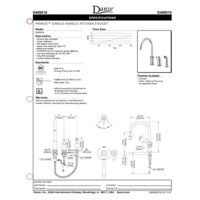Danze Prince Stainless Steel Single Handle Widespread Kitchen Faucet with Spray