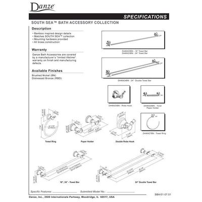 Danze South Sea Bamboo Style Brushed Nickel Towel or Robe Hook
