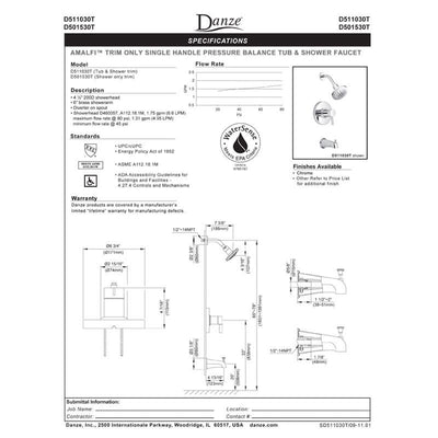 Danze Amalfi Chrome Single Handle Pressure Balance Shower Only Faucet INCLUDES Rough-in Valve