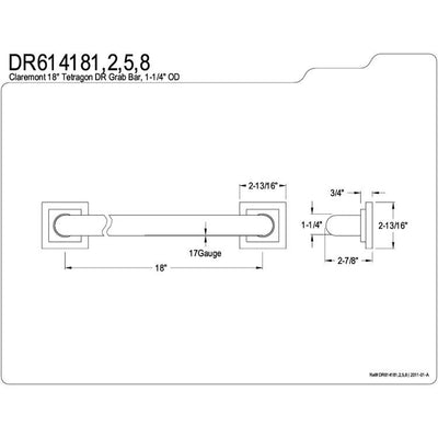Kingston Brass Grab Bars - Chrome Claremont 18" Decorative Grab Bar DR614181