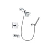 Delta Arzo Chrome Finish Tub and Shower Faucet System Package with Square Showerhead and Modern Handheld Shower Spray with Wall Bracket and Hose Includes Rough-in Valve and Tub Spout DSP0059V