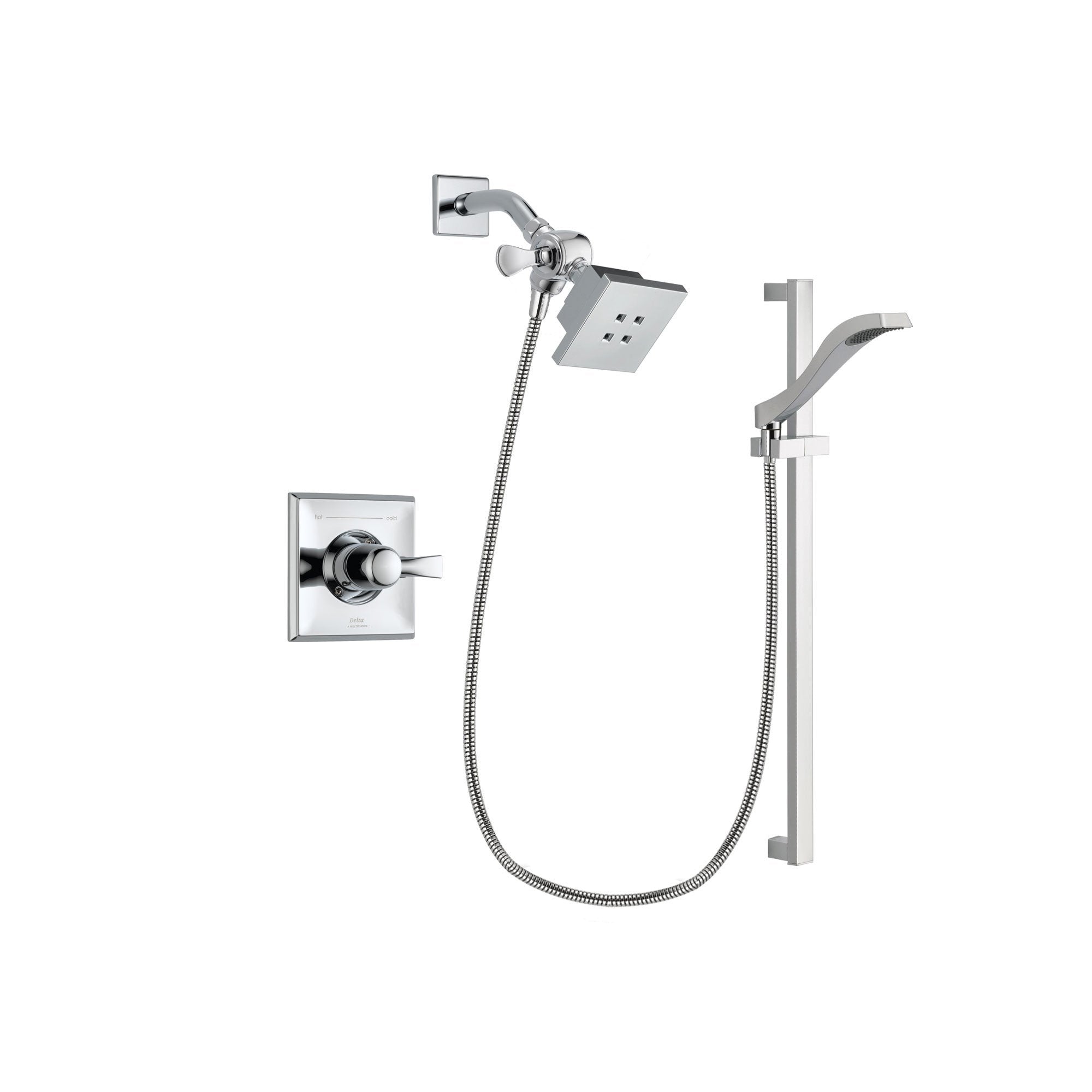 Delta Dryden Chrome Finish Shower Faucet System Package with Square Showerhead and Wall Mount Slide Bar with Handheld Shower Spray Includes Rough-in Valve DSP0152V